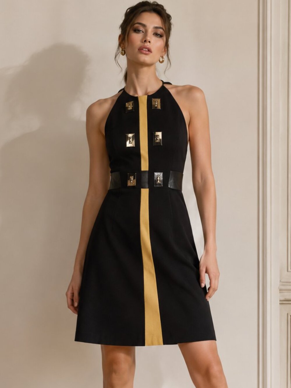 2K PROENZA SCHOULER Colorblock Pattern Knee-Length Dress Sz 2 BLACK